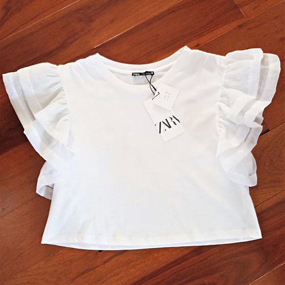 Zara Tops - Zara Ruffle Sleeve Crop Top, Sm NWT